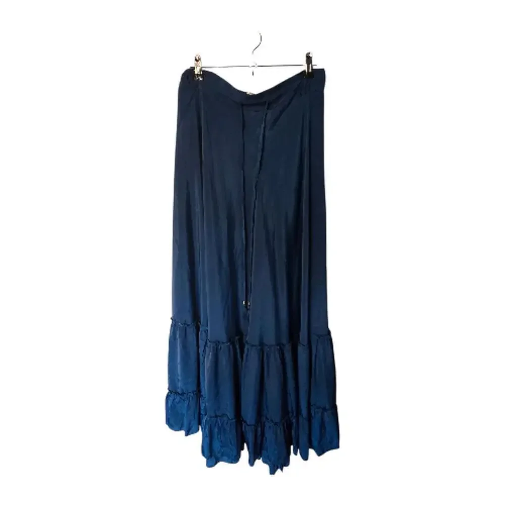 Womens Navy Blue Tiered Maxi Skirt with Drawstring Waist
